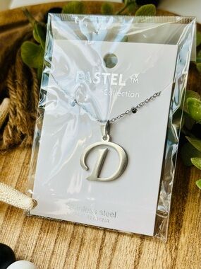 NWT Pastel Collection Silver 'D' Initial Necklace Stainless Steel